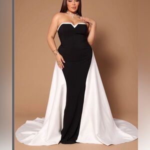 Fashion Nova Black and White Satin Maxi Dress